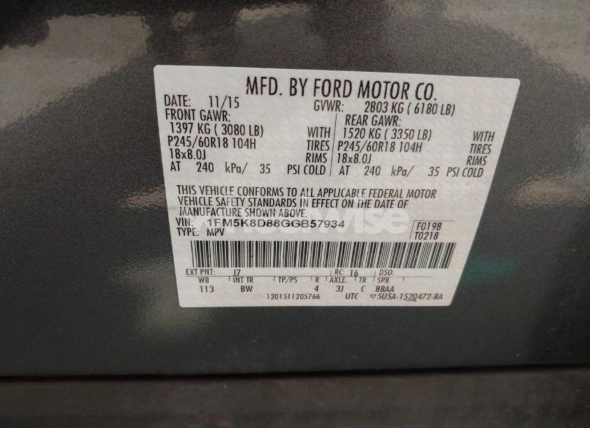 Photo 9 of 2016 Ford Explorer XLT (VIN 1FM5K8D88GGB57934)