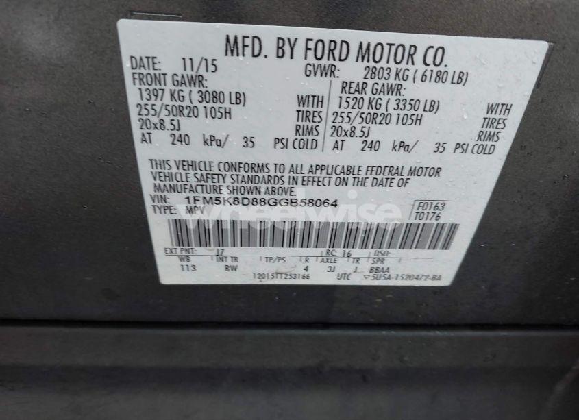 Photo 9 of 2016 Ford Explorer XLT (VIN 1FM5K8D88GGB58064)