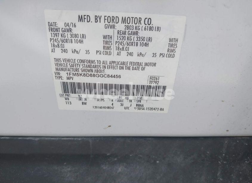 Photo 9 of 2016 Ford Explorer XLT (VIN 1FM5K8D88GGC84456)