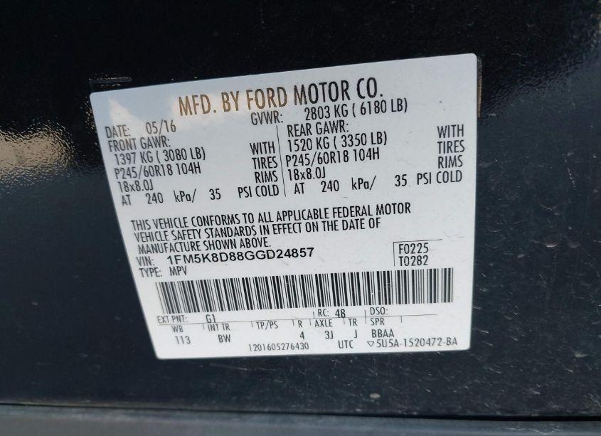 Photo 9 of 2016 Ford Explorer XLT (VIN 1FM5K8D88GGD24857)