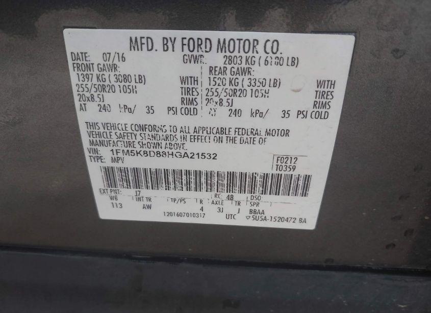 Photo 9 of 2017 Ford Explorer XLT (VIN 1FM5K8D88HGA21532)