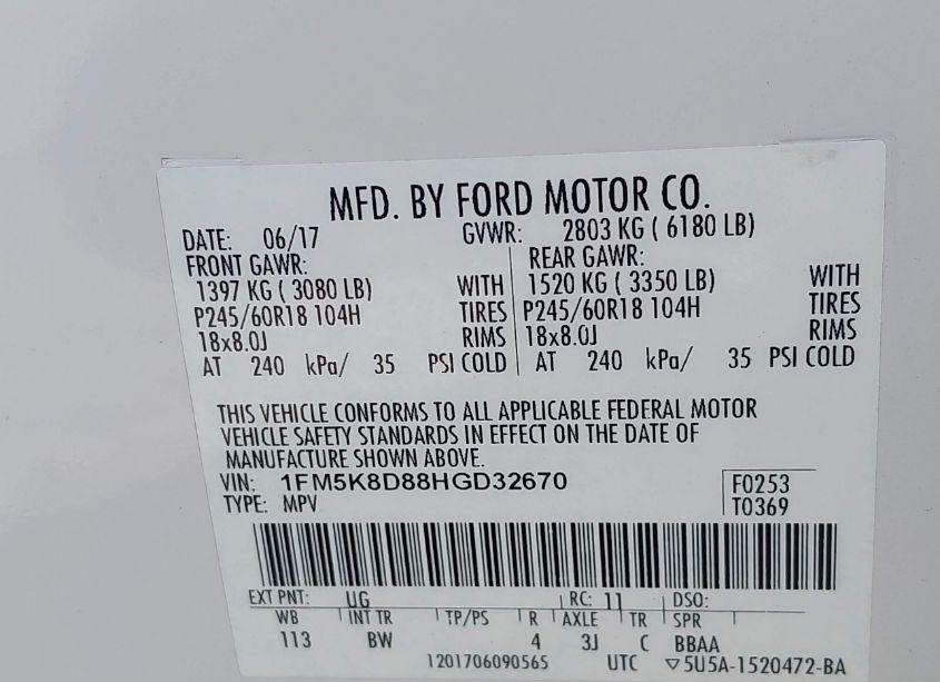 Photo 9 of 2017 Ford Explorer XLT (VIN 1FM5K8D88HGD32670)