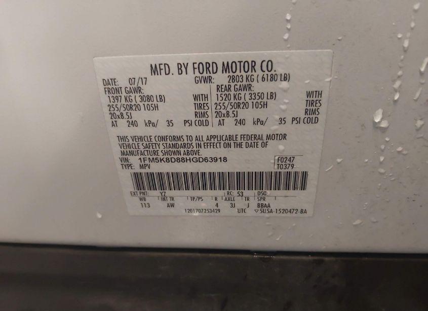 Photo 9 of 2017 Ford Explorer XLT (VIN 1FM5K8D88HGD63918)