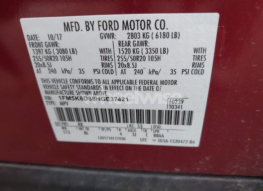 Photo 9 of 2017 Ford Explorer XLT (VIN 1FM5K8D88HGE37421)