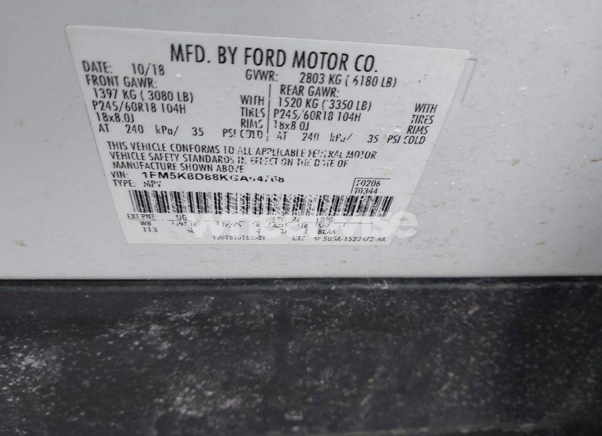 Photo 9 of 2019 Ford Explorer XLT (VIN 1FM5K8D88KGA04768)