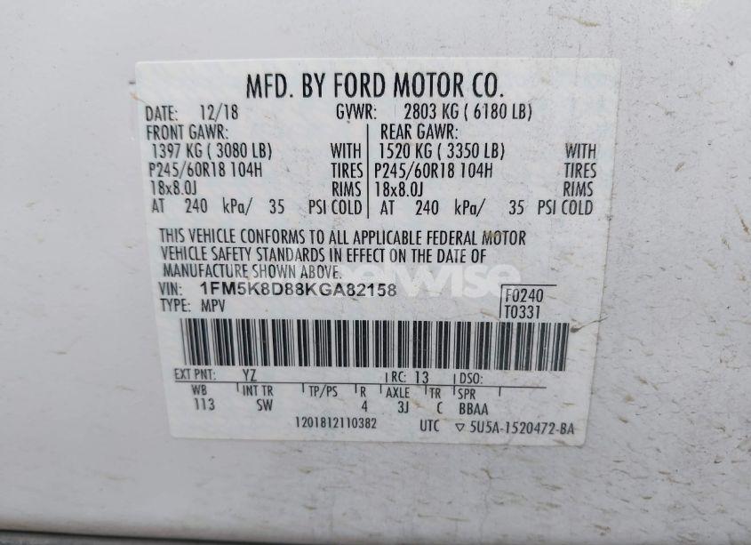 Photo 9 of 2019 Ford Explorer XLT (VIN 1FM5K8D88KGA82158)