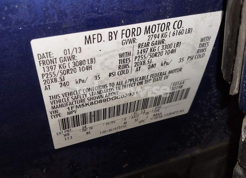 Photo 9 of 2013 Ford Explorer XLT (VIN 1FM5K8D89DGC03931)