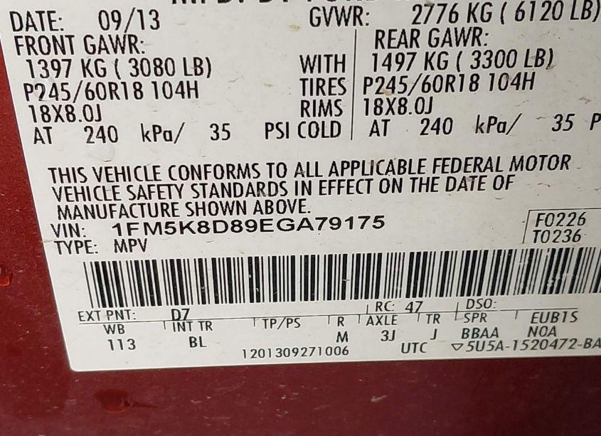 Photo 9 of 2014 Ford Explorer XLT (VIN 1FM5K8D89EGA79175)