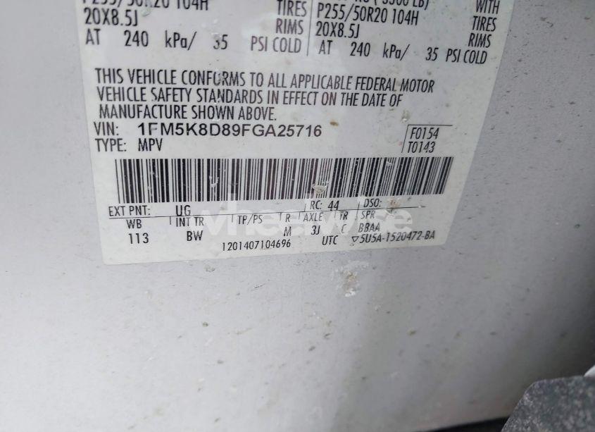 Photo 9 of 2015 Ford Explorer XLT (VIN 1FM5K8D89FGA25716)