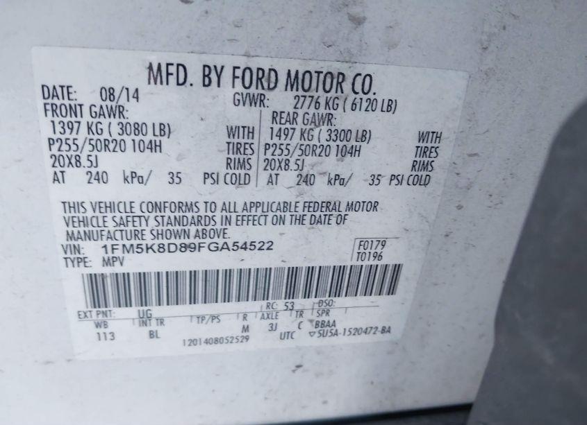 Photo 9 of 2015 Ford Explorer XLT (VIN 1FM5K8D89FGA54522)