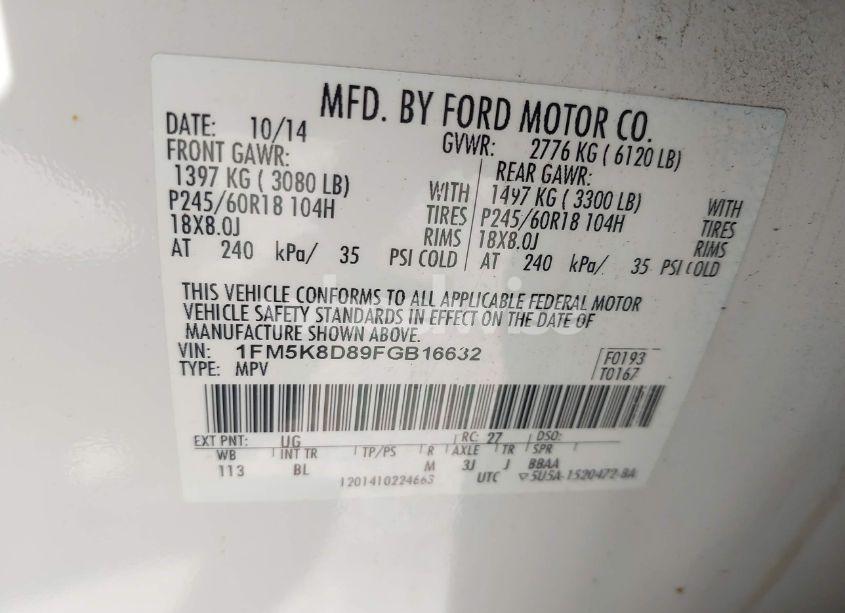 Photo 9 of 2015 Ford Explorer XLT (VIN 1FM5K8D89FGB16632)