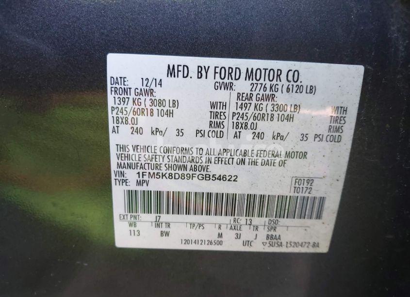 Photo 9 of 2015 Ford Explorer XLT (VIN 1FM5K8D89FGB54622)