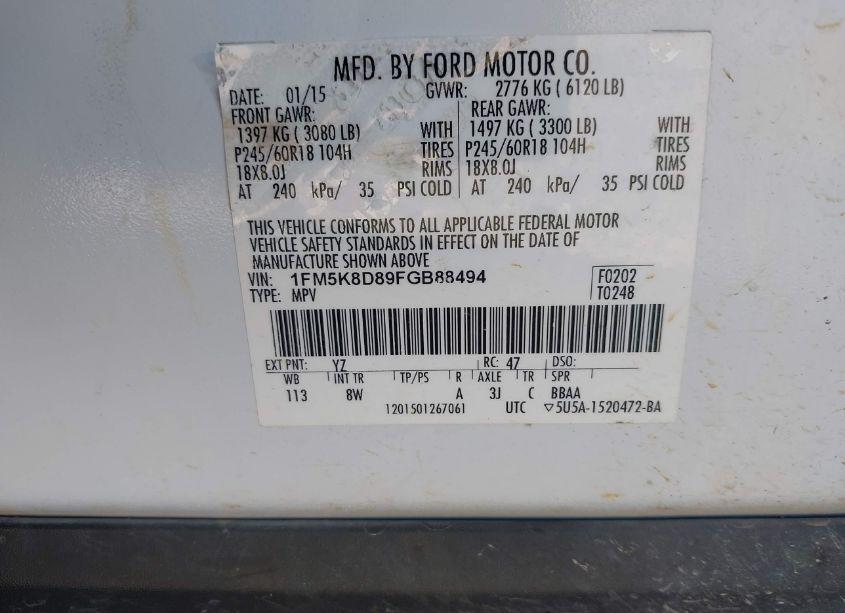 Photo 9 of 2015 Ford Explorer XLT (VIN 1FM5K8D89FGB88494)