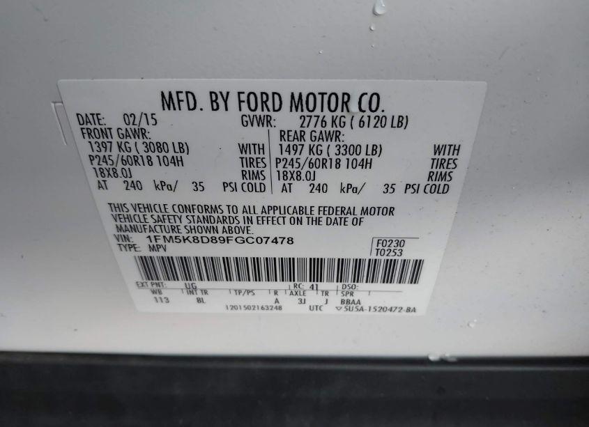 Photo 9 of 2015 Ford Explorer XLT (VIN 1FM5K8D89FGC07478)