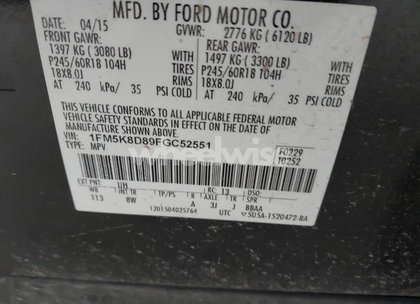 Photo 9 of 2015 Ford Explorer XLT (VIN 1FM5K8D89FGC52551)