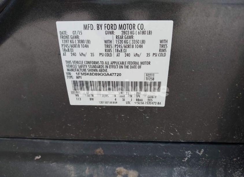 Photo 9 of 2016 Ford Explorer XLT (VIN 1FM5K8D89GGA47720)