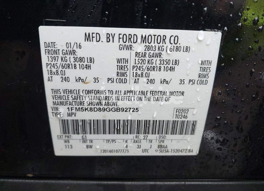 Photo 9 of 2016 Ford Explorer XLT (VIN 1FM5K8D89GGB92725)