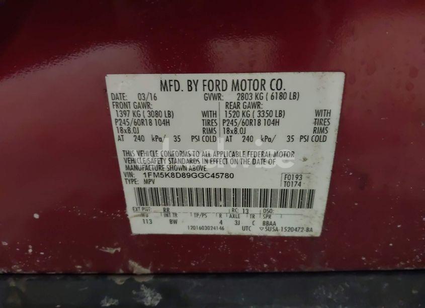 Photo 9 of 2016 Ford Explorer XLT (VIN 1FM5K8D89GGC45780)