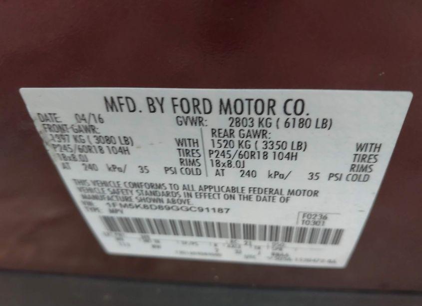 Photo 9 of 2016 Ford Explorer XLT (VIN 1FM5K8D89GGC91187)