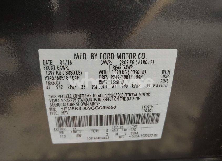 Photo 9 of 2016 Ford Explorer XLT (VIN 1FM5K8D89GGC99550)