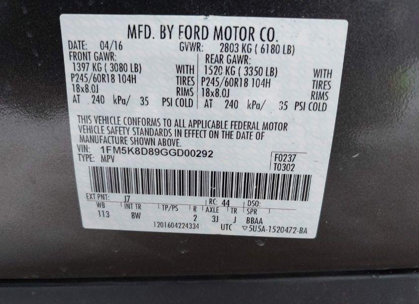 Photo 9 of 2016 Ford Explorer XLT (VIN 1FM5K8D89GGD00292)