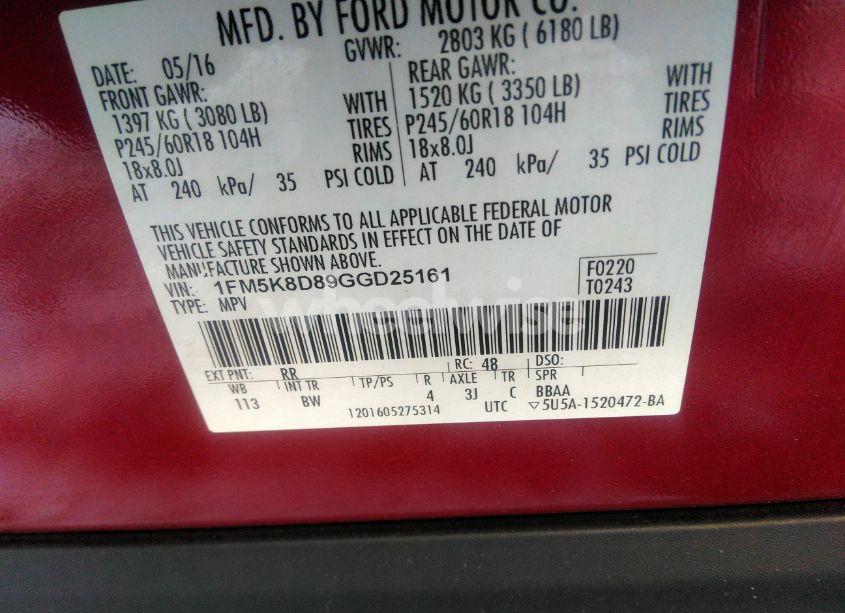 Photo 9 of 2016 Ford Explorer XLT (VIN 1FM5K8D89GGD25161)