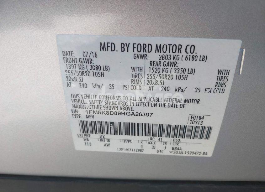 Photo 9 of 2017 Ford Explorer XLT (VIN 1FM5K8D89HGA26397)