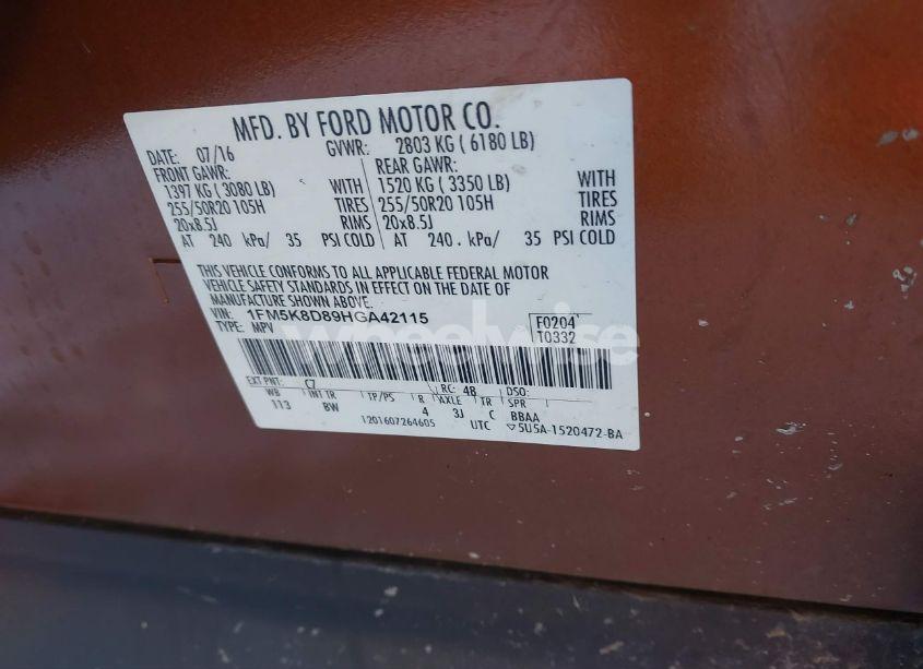 Photo 9 of 2017 Ford Explorer XLT (VIN 1FM5K8D89HGA42115)