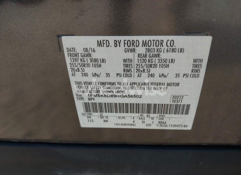 Photo 9 of 2017 Ford Explorer XLT (VIN 1FM5K8D89HGA56502)