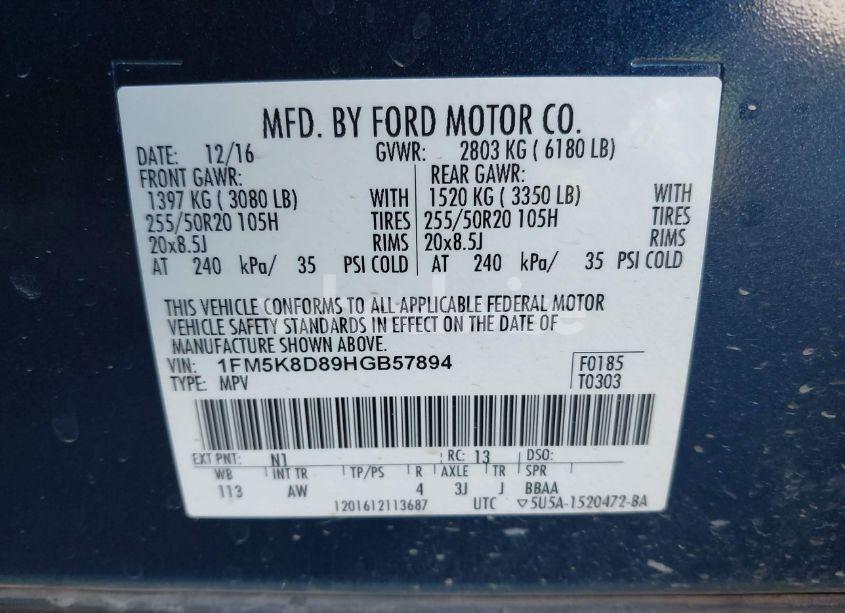 Photo 9 of 2017 Ford Explorer XLT (VIN 1FM5K8D89HGB57894)