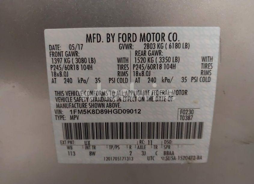 Photo 9 of 2017 Ford Explorer XLT (VIN 1FM5K8D89HGD09012)