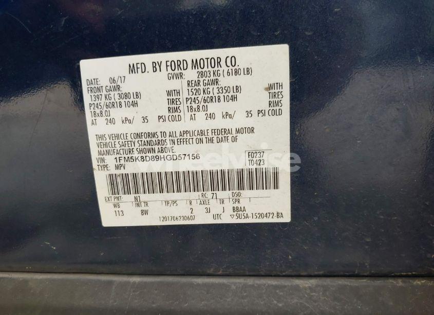 Photo 9 of 2017 Ford Explorer XLT (VIN 1FM5K8D89HGD57156)