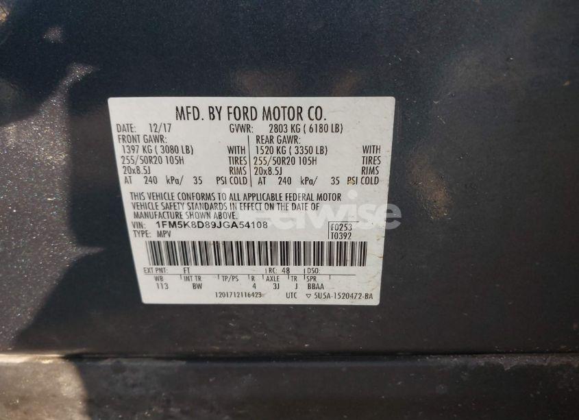 Photo 9 of 2018 Ford Explorer XLT (VIN 1FM5K8D89JGA54108)