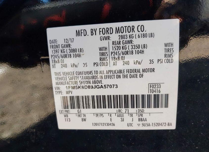 Photo 9 of 2018 Ford Explorer XLT (VIN 1FM5K8D89JGA57073)