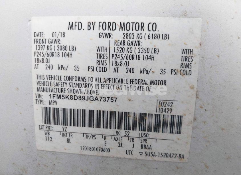 Photo 9 of 2018 Ford Explorer XLT (VIN 1FM5K8D89JGA73757)