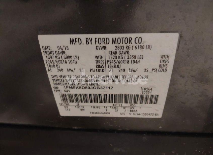 Photo 9 of 2018 Ford Explorer XLT (VIN 1FM5K8D89JGB37117)