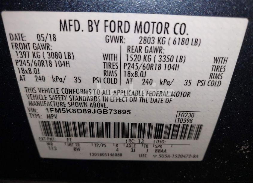 Photo 9 of 2018 Ford Explorer XLT (VIN 1FM5K8D89JGB73695)