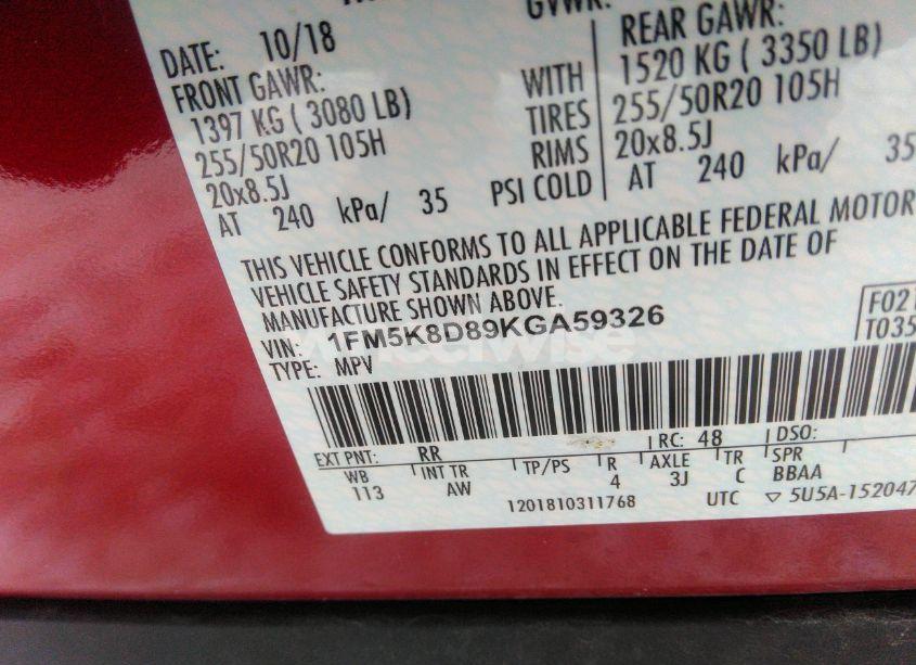 Photo 9 of 2019 Ford Explorer XLT (VIN 1FM5K8D89KGA59326)