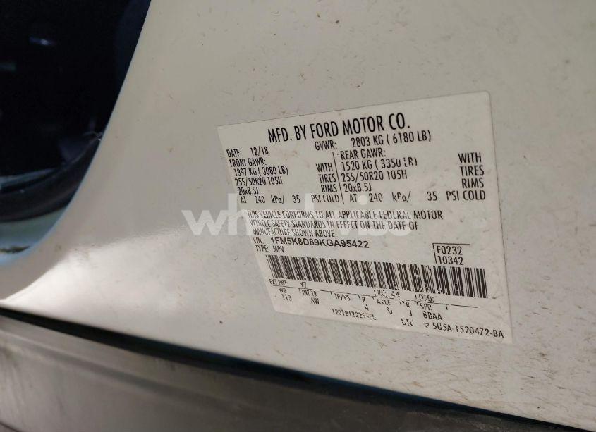 Photo 9 of 2019 Ford Explorer XLT (VIN 1FM5K8D89KGA95422)