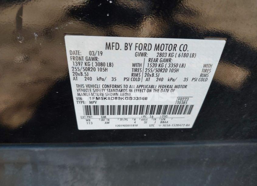 Photo 9 of 2019 Ford Explorer XLT (VIN 1FM5K8D89KGB33568)