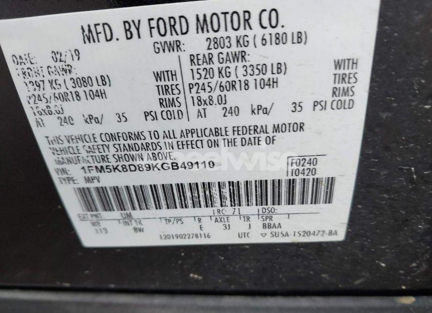 Photo 9 of 2019 Ford Explorer XLT (VIN 1FM5K8D89KGB49110)