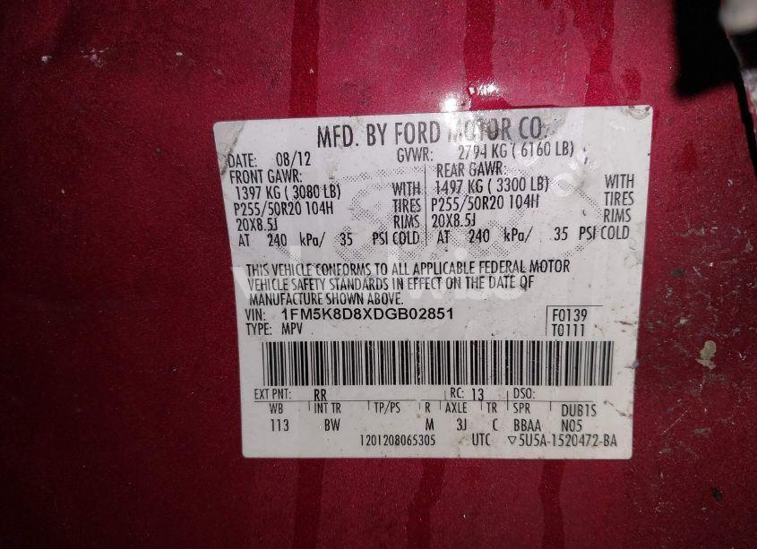 Photo 9 of 2013 Ford Explorer XLT (VIN 1FM5K8D8XDGB02851)