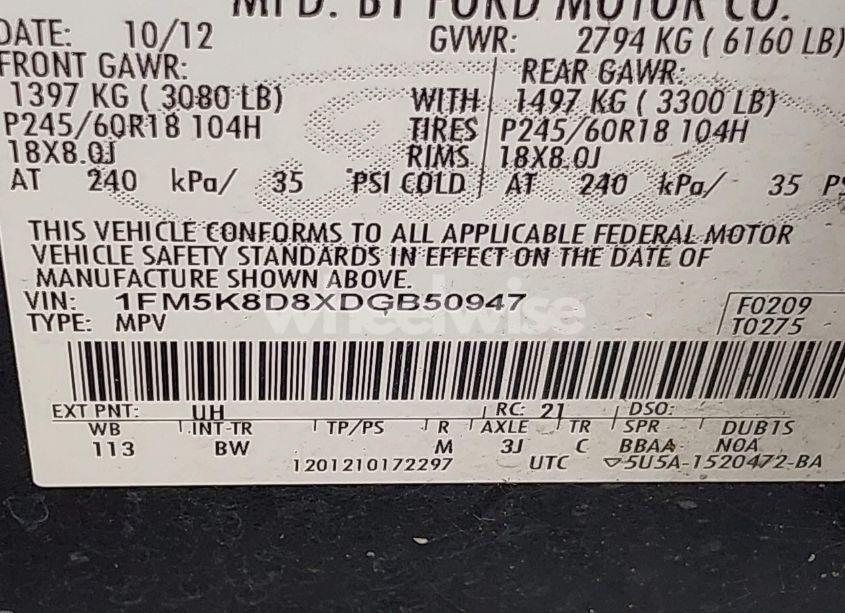 Photo 9 of 2013 Ford Explorer XLT (VIN 1FM5K8D8XDGB50947)