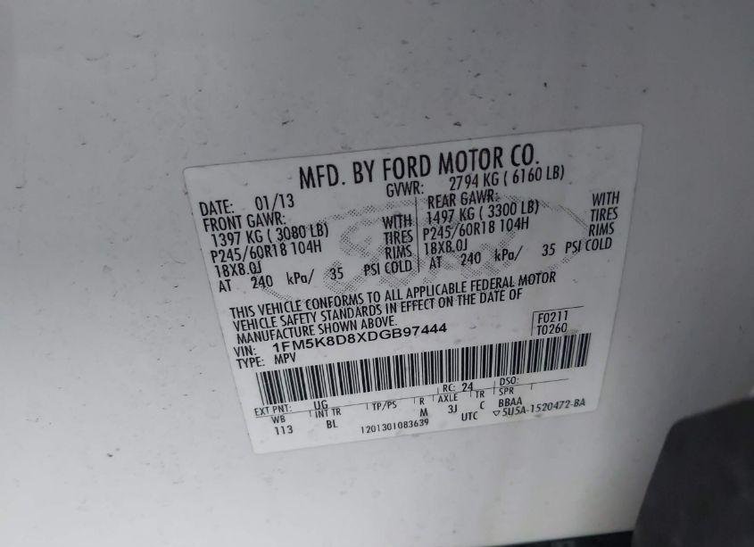 Photo 9 of 2013 Ford Explorer XLT (VIN 1FM5K8D8XDGB97444)