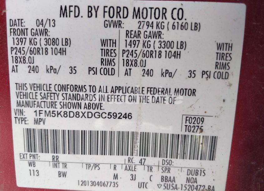 Photo 9 of 2013 Ford Explorer XLT (VIN 1FM5K8D8XDGC59246)