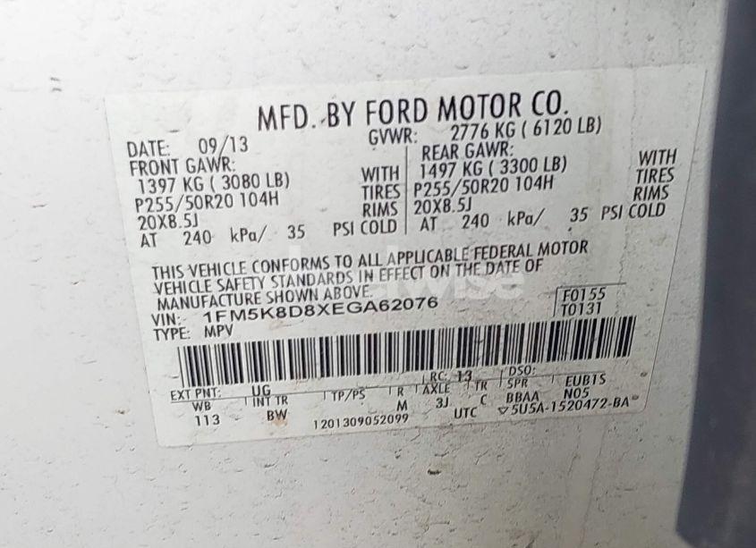 Photo 9 of 2014 Ford Explorer XLT (VIN 1FM5K8D8XEGA62076)