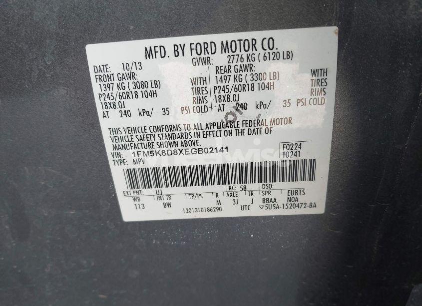 Photo 9 of 2014 Ford Explorer XLT (VIN 1FM5K8D8XEGB02141)