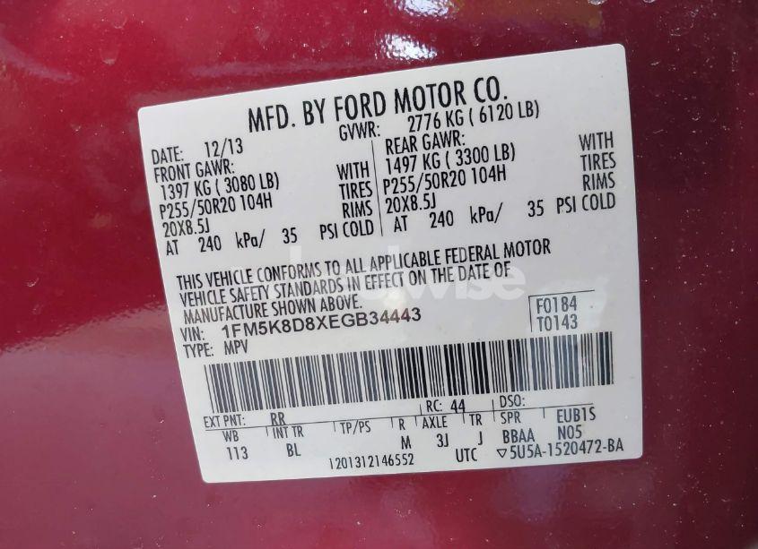 Photo 9 of 2014 Ford Explorer XLT (VIN 1FM5K8D8XEGB34443)