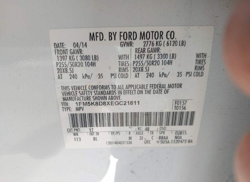 Photo 9 of 2014 Ford Explorer XLT (VIN 1FM5K8D8XEGC21811)