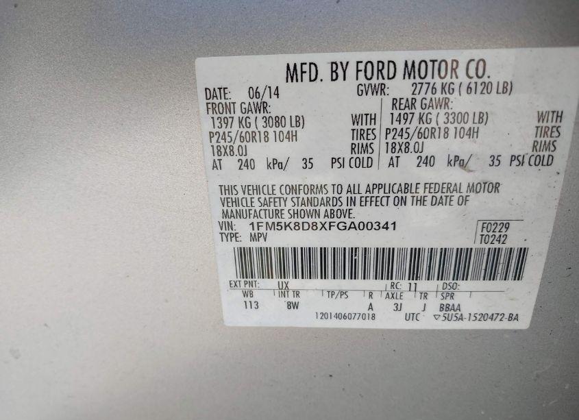 Photo 9 of 2015 Ford Explorer XLT (VIN 1FM5K8D8XFGA00341)